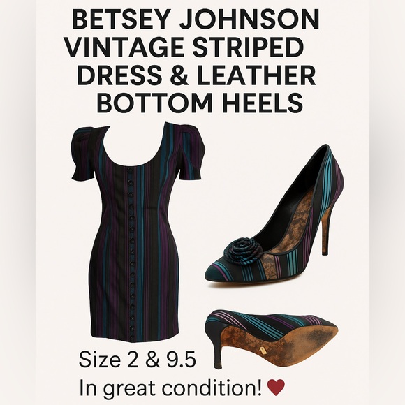 Betsey Johnson Vintage Striped Satin Rose Heels –‎ Size 9.5 - Picture 6 of 10